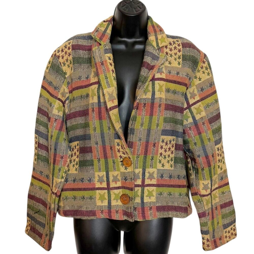 VINTAGE NEW IDENTITY TAPESTRY PATCHWORK JACKET AMERICANA STARS STRIPES SIZE M L